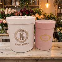Boîte Cadeau Ronde en Carton Recyclé Personnalisée Rose avec Poignée et Ruban