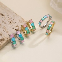 Nouvel ensemble de bijoux boucles d'oreilles et bague en zircon coloré au design tendance, simple, délicat et haut de gamme