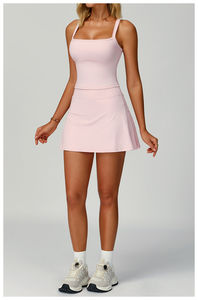 Dames snel drogende, ademende outdoor tennis sportjurken sets, sling top, high waist rok, gymkleding, 2-delige fitnesskleding - Product Image 2