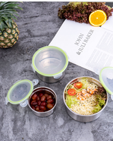 Gemakkelijk te openen sluiting roestvrijstalen vierkante lunchbox met plastic deksel, enkelvoudig, voor het bewaren van fruit en groenten.