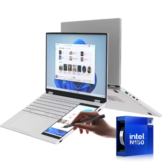 Customizable Logo 15.6 + 7 Inch Dual Screen Business Laptop Intel N150 IPS Quad Core Display Metal Body English Keyboard Laptop