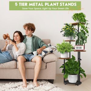 Étagère en bois de support de plante en métal à 5 niveaux d'intérieur moderne de haute qualité pour Pot de fleur d'angle pour salon balcon chambre utilisation de jardin - Product Image 6