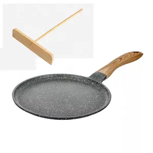 JEETEE OEM Cast Aluminum Alloy Non-stick Coating Die Cast Crepe Pan Pizza Pan Bakelite Handle With Crepe Spreader Tool