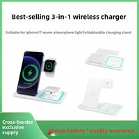 Chargeur sans fil USB-C 15W à charge rapide, pliable trois-en-un, avec lumière d'ambiance, en ABS, pour iPhone 17 et PC de bureau – Meilleures ventes