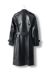 Manteau trench en cuir de crocodile du Nil, veste sur mesure OEM pour femme, doublure 100% soie de mûrier, veste longue à double boutonnage - Product Image 6