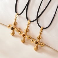 Pendentif Croix en Pierre Œil de Tigre Naturel Enigma Li, Longue Chaîne de Pull en Corde de Cuivre, Collier Unisexe Tendance Européenne et Américaine