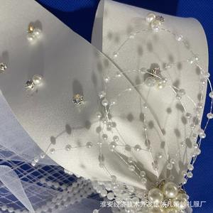 Blanc Satin Arc Perle Casque pour Mariées Doux Court Maille Voile Robe De <span class=keywords><strong>Mariée</strong></span> Accessoire <span class=keywords><strong>avec</strong></span> <span class=keywords><strong>Cheveux</strong></span> Lâches <span class=keywords><strong>Mariée</strong></span> Lâche <span class=keywords><strong>Cheveux</strong></span> Voile - Product Image 3