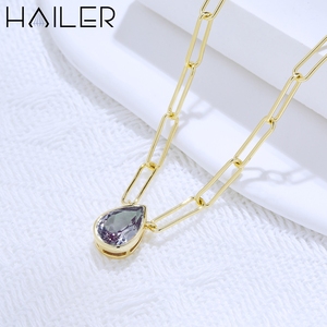 Solitaire Fine <strong>Necklaces</strong> 925 Silver <strong>Necklace</strong> for Women Pear Lab Grown <strong>Alexandrite</strong> Gemstone <strong>Necklace</strong> - Product Image 2