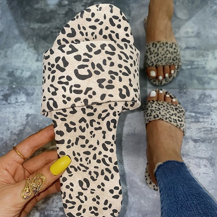 Plus Size Women Slippers Shoes Summer Leopard Print Flip Flops Slides Slipper Open Toe Beach Sandals