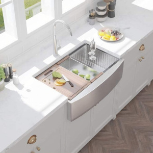 Lavello da <span class=keywords><strong>cucina</strong></span> moderno in acciaio inox 304, stile grembiule, quadrato, a vasca singola, <span class=keywords><strong>dimensioni</strong></span> 33 x 22-1/4 x 10 pollici, fatto a mano - Product Image 3