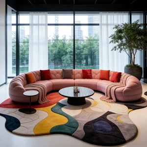 <span class=keywords><strong>Canapé</strong></span> sectionnel incurvé de luxe moderne, revêtement en velours rose, <span class=keywords><strong>canapé</strong></span> arqué avec dossier capitonné pour salon - Product Image 2