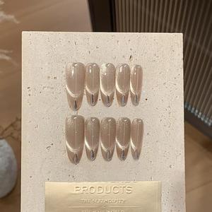 10 pièces ballerine courte presse à la main sur les <span class=keywords><strong>ongles</strong></span> couverture complète oeil de chat <span class=keywords><strong>faux</strong></span> <span class=keywords><strong>ongles</strong></span> bâton sur les <span class=keywords><strong>ongles</strong></span> avec strass feuilles décorées - Product Image 2