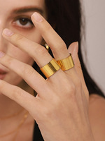 Fashion Wide Glossy Ring Einfache Designs Geometrischer Edelstahl 18 Vergoldung Öffnungs ring Frauen