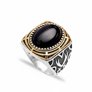 Oval Onyx Stone Tugra Design Ottoman <b>Men's</b> <b>Ring</b> Turkish Handmade Wholesale Authentic Silver <b>Men</b> <b>Ring</b> - Product Image 2