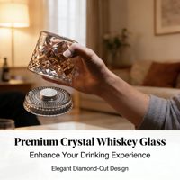 Lüks 9oz Şeffaf Kristal Elmas Tasarımlı Ağır Tabanlı Bar İçecekleri 360 Derece Dönen Kristal Viski Bardağı Scotch, Bourbon ve Kokteyl için