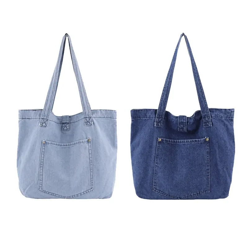Custom Design Washdable Retro Denim Jeans Canvas Tote Shoulder Beach Bag