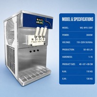 Machine à glace molle pour usine de boissons et boulangerie, 2+1 saveurs mélangées, double compresseur, 50L/H, machine à glace commerciale