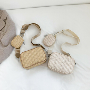 Large sangle femmes à la mode été tissé sacs à <span class=keywords><strong>main</strong></span> femme petits sacs à bandoulière ensembles avec portefeuille Mini <span class=keywords><strong>sac</strong></span> à bandoulière décontracté - Product Image 5
