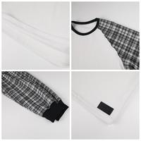 Vêtements décontractés en gros pour hommes, t-shirts à manches longues en polyester/coton mélangé avec empiècements contrastés