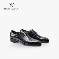 BUCCI BATANI Chaussures habillées Oxford pour hommes en cuir de crocodile véritable faites à la main, noires et bleues, à bout rond, à lacets, pour tenue de bureau