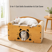Canapé-griffoir 2 en 1 pour chat, niche pour chat, maison pour chat en bois, structure en carton ondulé pour chats d'intérieur
