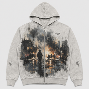 Sweat à capuche zippé en coton personnalisé, design streetwear, coupe ample et carrée, patchwork graphique, qualité supérieure, logo personnalisé, sweat à capuche pour homme - Product Image 3