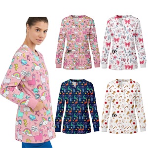 Printed Scrub Top Women Moisture Wicking Knitted Long Sleeve Hospital Uniforms For Nurse Doctor Clinic Dental Work Clothes - Product Image 1