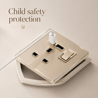 Plaque murale de luxe en verre trempé or champagne, prise britannique standard 13A, USB Type-C, interrupteur double pôle CA 4 industriels