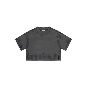 N917 <b>Women's</b> Vintage T Shirt 100% Cotton Heavyweight 305gsm <b>Black</b> <b>Crop</b> <b>Top</b> Casual Loose Fit Customizable <b>Crop</b> <b>Tops</b> - Product Image 4