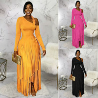 Robes d'automne tendance K11109 pour femmes, robes maxi décontractées élégantes à manches longues avec franges, robes africaines pour femmes, vêtements pour femmes