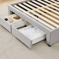 Cadre de lit capitonné personnalisable, cadre de lit XL avec tiroir de rangement, tissu en lin de qualité supérieure et lattes en contreplaqué robustes, MOQ 50