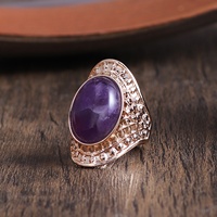 Bague en pierre naturelle de style palais vintage pour femme, bagues statement ovales exagérées en améthyste et agate, bijoux de mode bohème de luxe