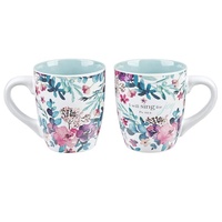 Vente en gros Tasse à café réutilisable en céramique Coffret cadeau Promotion Fleurs violettes Tasses à café élégantes