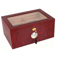 Humidor à cigares en bois de cèdre moderne fait main avec humidificateur et hygromètre, dessus en verre, boîte cadeau de bureau