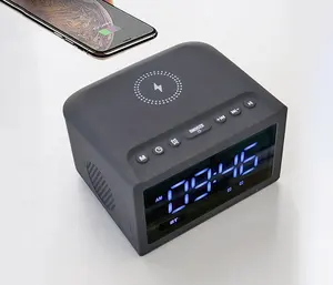 2023 Bedside LED Digital Alarm Clock Speaker 10W Wireless Charger Sleep Table Bluetooths Speaker with TF aux FM USB Snooze light