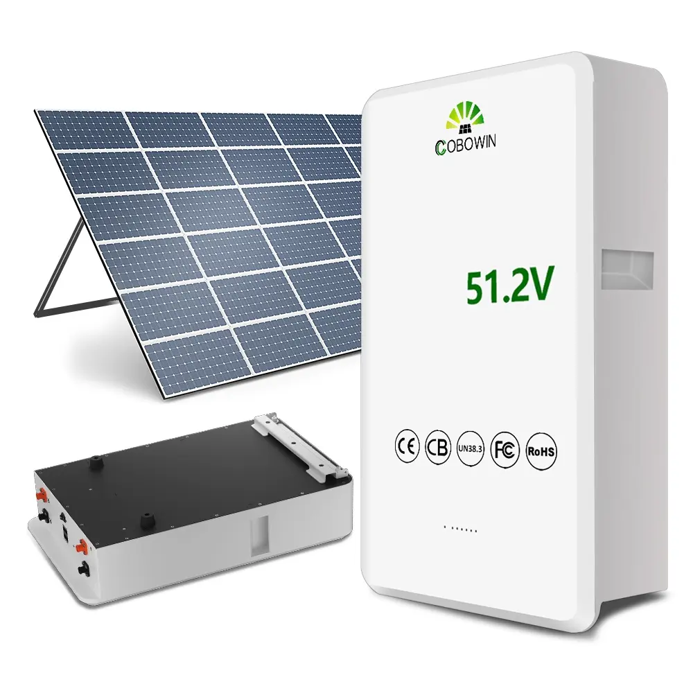 Batería de iones de litio de 51,2 V y 100Ah, equipo de energía solar fuera de la red, puerto de comunicación RS485, protección IP65 montada en la pared