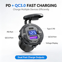 PD20W QC3.0 Soket Daya Mobil USB C Tahan Air dengan Voltmeter Digital dan Sakelar On/Off, Pemasangan Rata untuk Kapal, Camper, RV, Truk