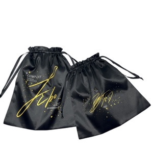Sac de rangement en tissu de soie noire, sac cadeau à cordon, sacs en satin pour vêtements - Product Image 5