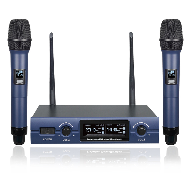 Microphone VHF Professional Wireless Mic System 2 Handheld Mic 2 Channel LCD Cordless Karaoke Microphone