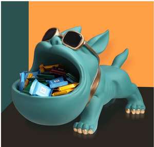 Stockage grande bouche de <span class=keywords><strong>chien</strong></span> bleu, téléphone à thème d'animaux avec cadre de lunettes en or, Figurines de décoration intérieure, clé ou bol à bonbons, en résine, plat à bonbons pour <span class=keywords><strong>chien</strong></span>, décoration de la maison - Product Image 4