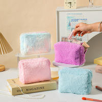 Sac cosmétique octogonal en peluche de couleur unie, sac de rangement pour produits de soin de la peau, sac de rangement pour cosmétiques de voyage