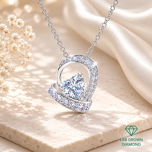 Collana da Donna in Argento 925 con Diamante da Laboratorio <span class=keywords><strong>D</strong></span> E VS1, Pendente a Cuore con Halo, Regalo <span class=keywords><strong>d</strong></span>'<span class=keywords><strong>Amore</strong></span> - Product Image 1