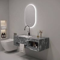 Conjunto de Muebles de Baño de Pared Premium Personalizados con Lavabo Cerámico Empotrado y Encimera de Piedra Sinterizada para Proyectos Hoteleros