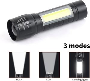 Mini <b>Rechargeable</b> LED <b>Flashlight</b> High Bright Zoom Multifunction Light Weight ABS Body Camping 300-500m Range 360 Lumens 12+ - Product Image 4