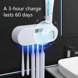 Soporte para cepillos de dientes UV para baño, 5 ranuras para cepillos, montado en la pared, con dispensador de pasta de dientes, recargable. - Product Image 3