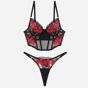 Corsé cintura Fishbone Gather Anti-flacidez alta calidad bordado europeo y americano pestañas ropa interior conjunto de 2 piezas - Product Image 5