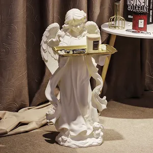Sculpture Alice Angel Girl avec grand plateau, crème, style vintage français, décorations de sol, ornement de salon, en résine, souvenir - Product Image 1