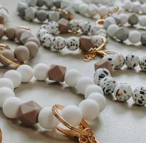 <strong>Wristlet</strong> <strong>Keychain</strong> 2/3 Silicone Dark+Earthy Tones Charm Bracelet Key Chain - Product Image 1