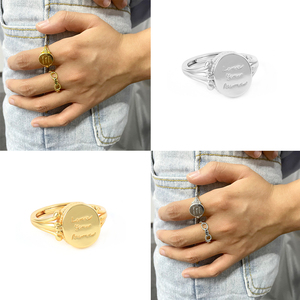 New Design Alloyr 18K Gold Plated Round Coin Letter Open <b>Ring</b> <b>for</b> <b>Man</b> Woman - Product Image 5