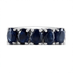 Bague en saphir bleu en argent sterling 925 plaqué rhodium, taille ovale, sertie de griffes, luxe classique, pierre précieuse pour femme - Product Image 2